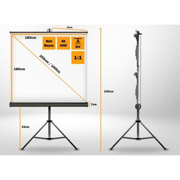 180x180cm 100" Tripod Projeksiyon Perdesi