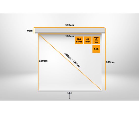 180x180cm 100" Storlu Projeksiyon Perdesi