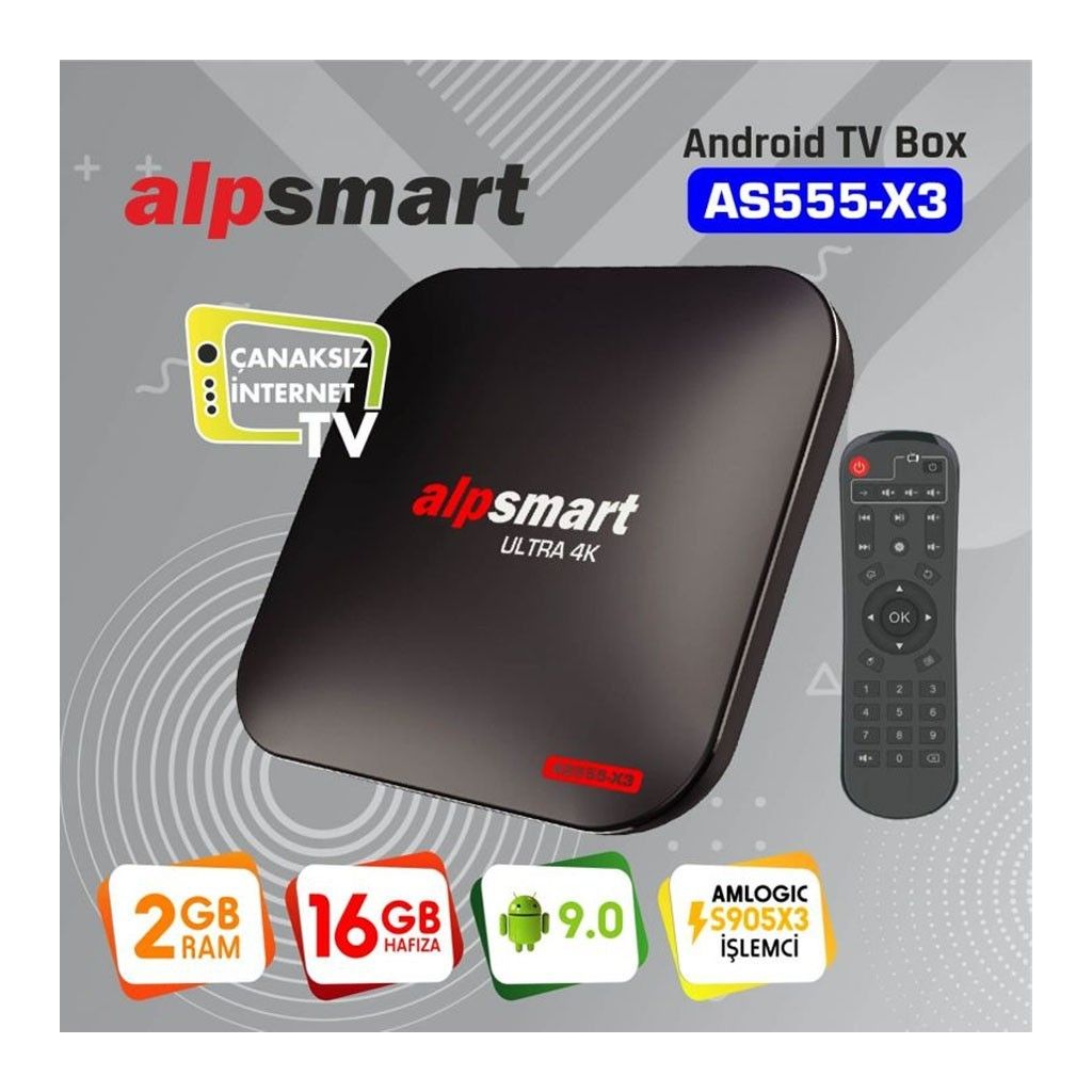 Alpsmart AS555-X3 4K 16Gb 2Gb Android 9.0 Tv Box