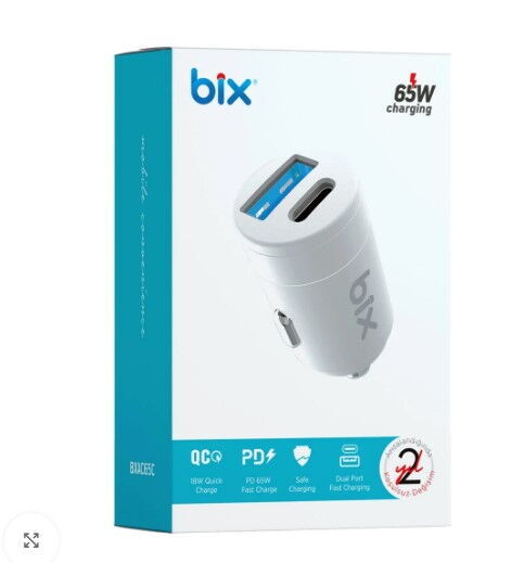Bix BXAC65C 65W Type-C/Usb Araç Şarj Cihazı Beyaz