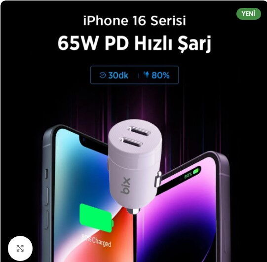 Bix BXCC65C 65W Çift Type-C Araç Şarj Cihazı Beyaz