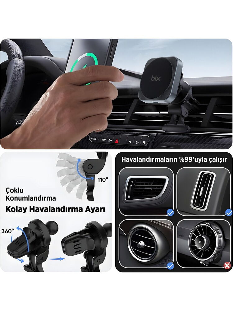 Bix BXCH10 Kablosuz Şarjlı Manyetik Telefon Tutucu