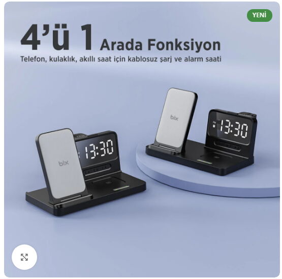 Bix BXMW4 Saatli 15W Kablosuz Şarj Standı Siyah