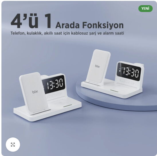 Bix BXMW4 Saatli 15W Kablosuz Şarj Standı Beyaz