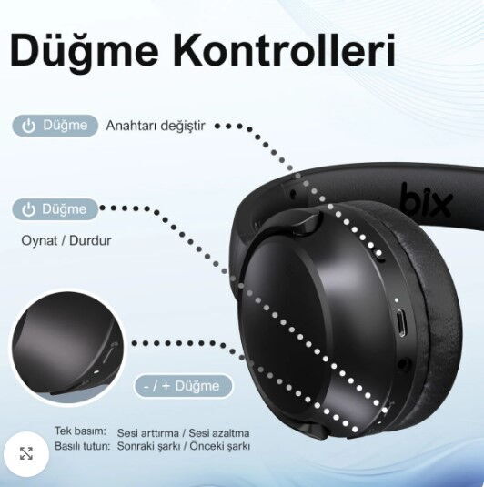 Bix H2 Kulak Üstü Bluetooth Kulaklık Siyah