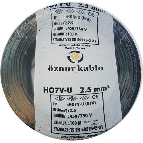 Öznur 2.5mm H07V-U NYA Kablo (Siyah)