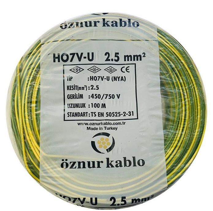 Öznur 2.5mm H07V-U NYA Kablo (Sarı Yeşil)