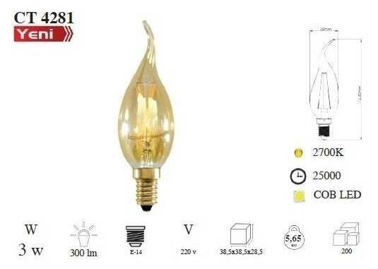 Cata CT-4281 E14 4W Rustik Led Buji Ampul Amber