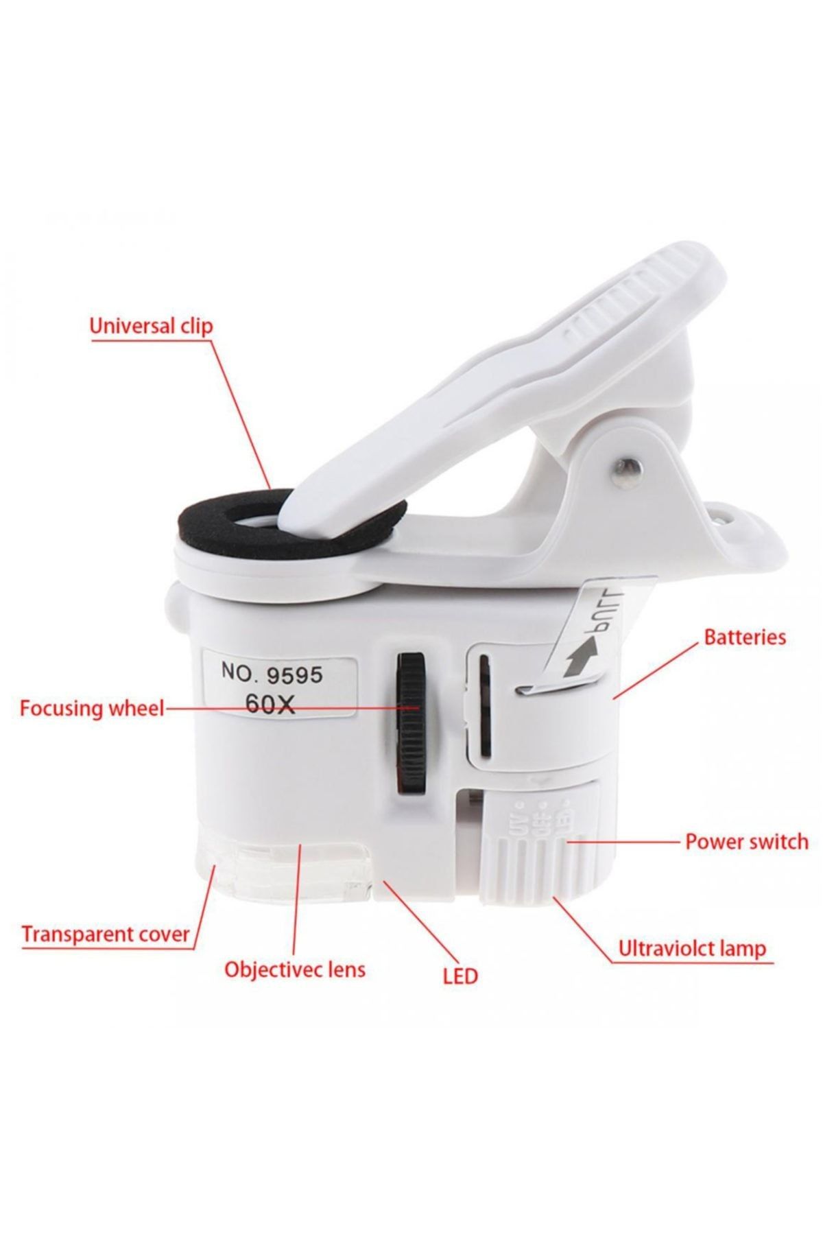 Cep Telefonu İçin UV Ledli Mandallı Mini Mikroskop