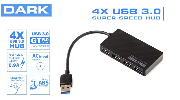 Dark 4 Port USB 3.0 USB Hub