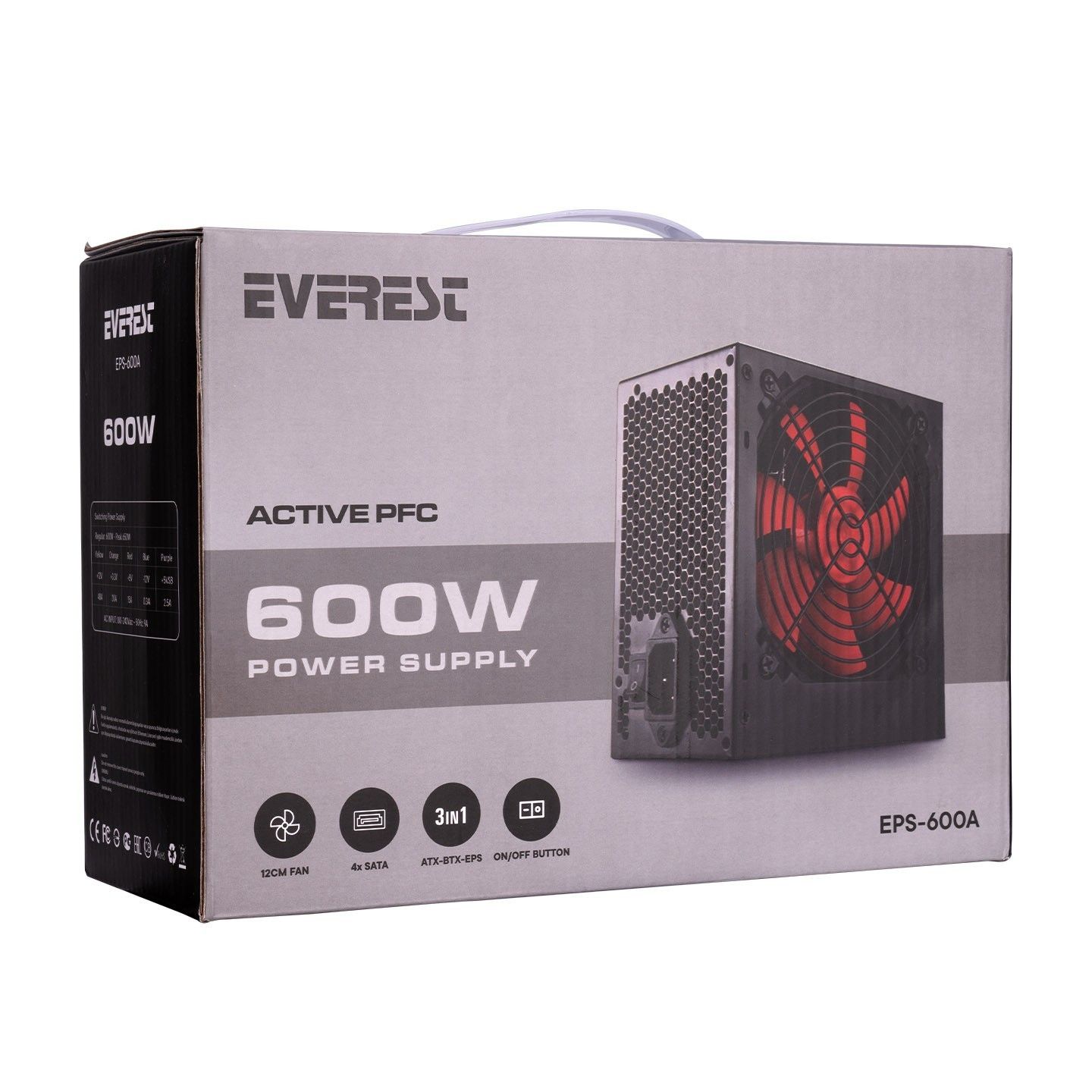 Everest EPS-600A 600W 12cm Fan 4xSata Power Supply