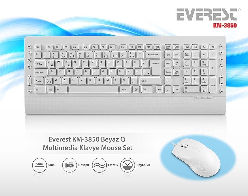 Everest KM-3850 Beyaz Q Multimedia KlavyeMouse Set