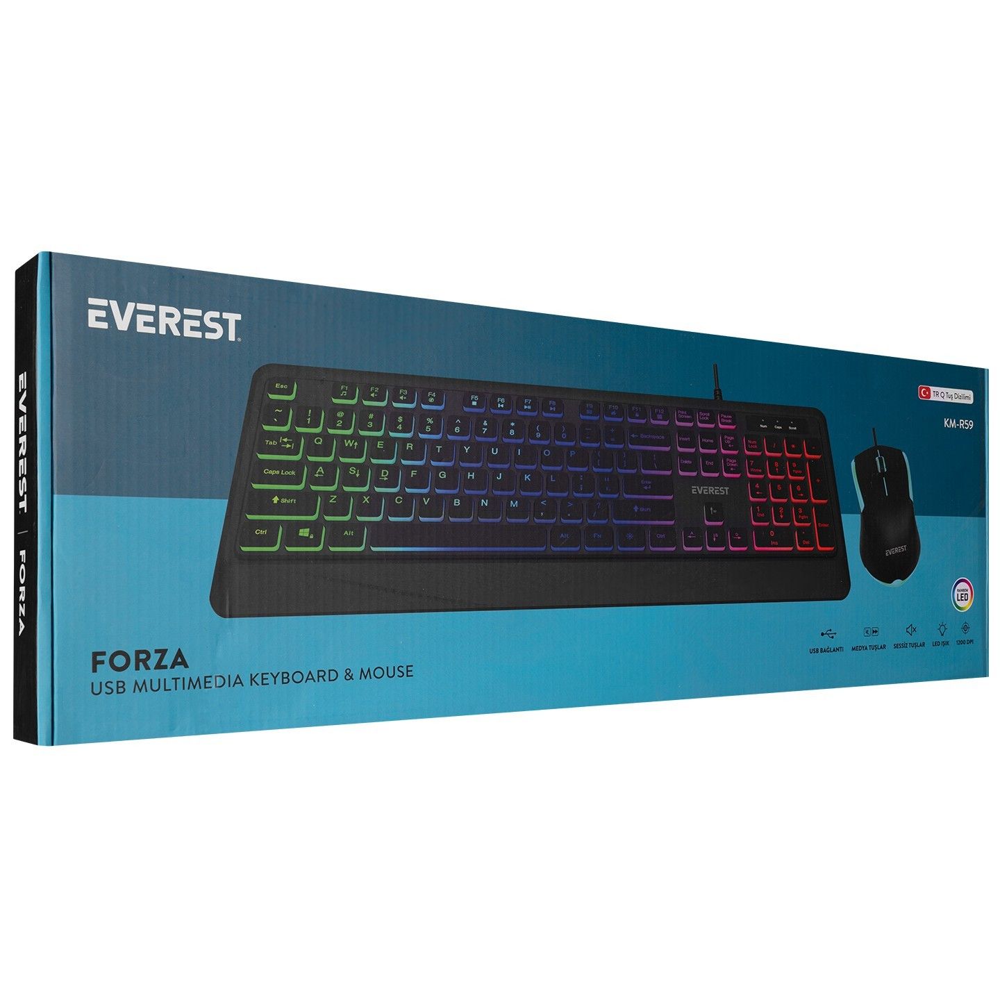 Everest KM-R59 Forza Usb Siyah Rainbow Klavye Mous