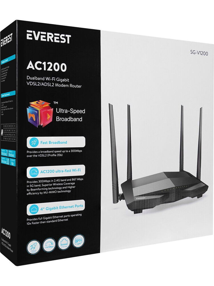 Everest SG-V1200 AC1200 VDSL2/ADSL2 Modem Router