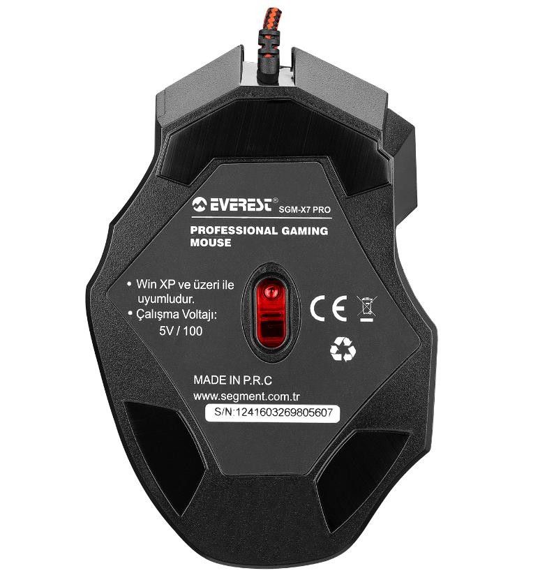 Everest SGM-X7 Pro Siyah 7200 Dpi Oyuncu Mouse+Pad
