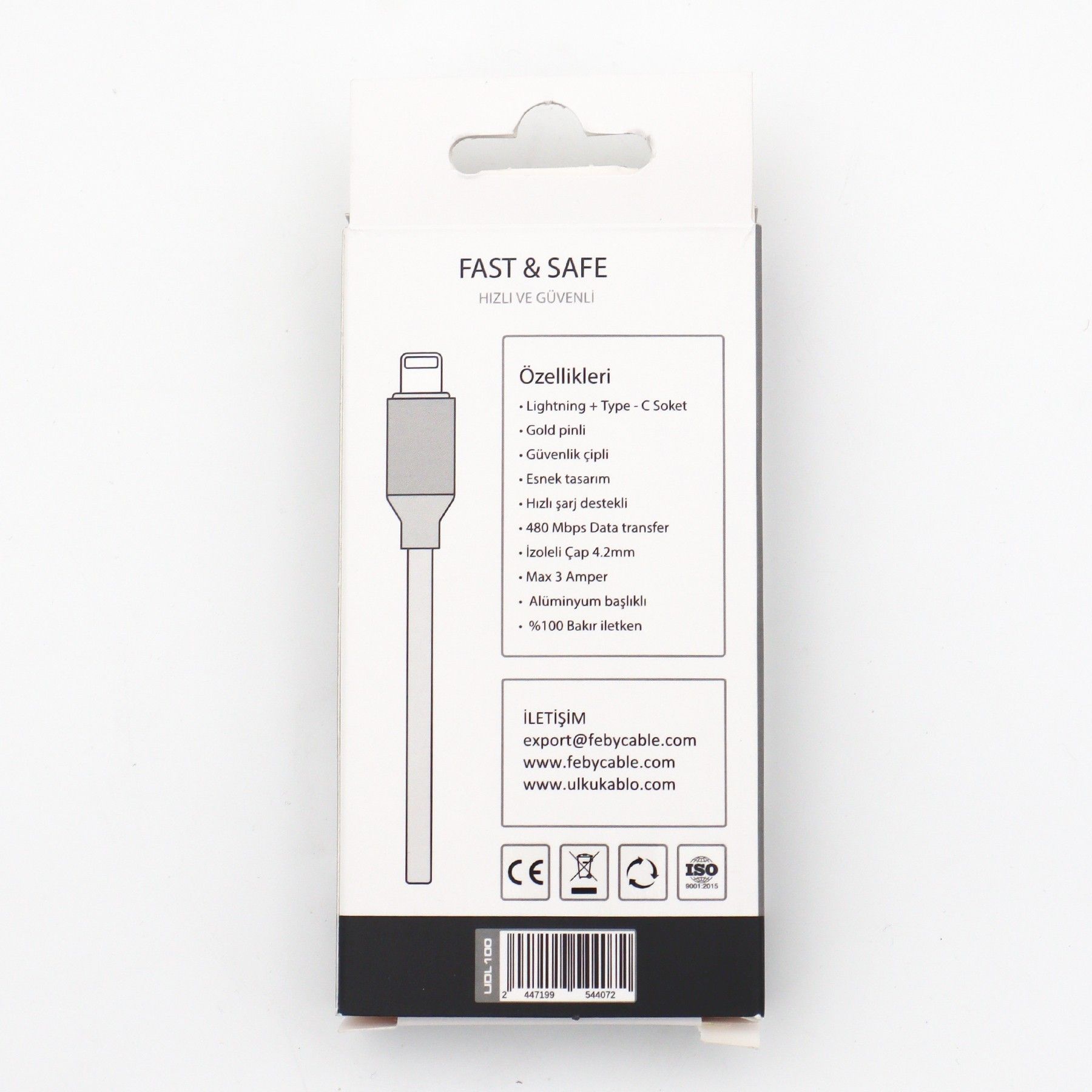 Feby UDL100 3A Lightning/Type-C Şarj Kablosu 1m