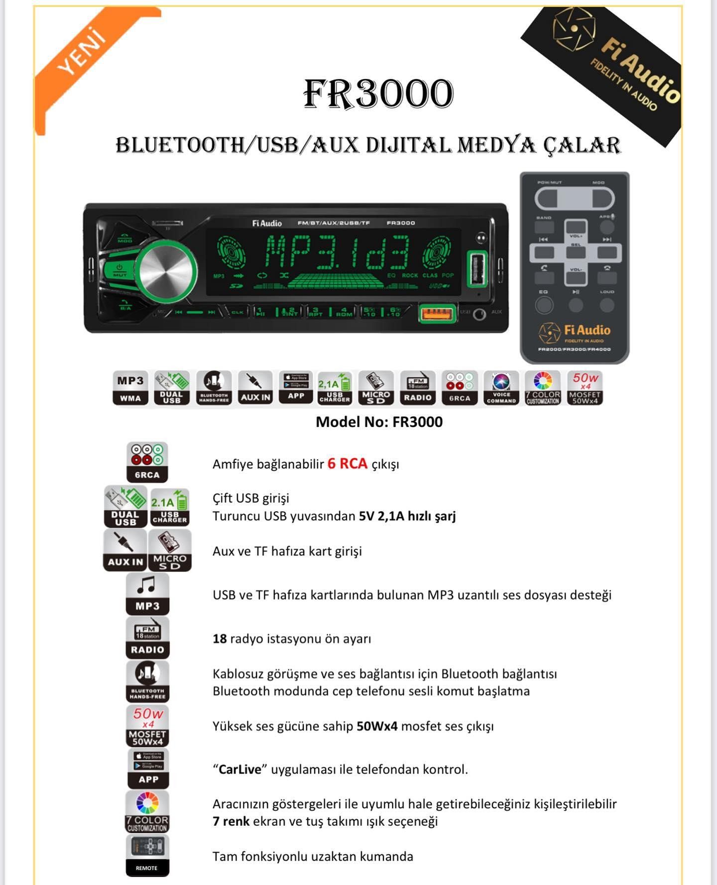 Fi Audio FR3000 FM/BT/AUX/2 USB/TF Oto Teyp