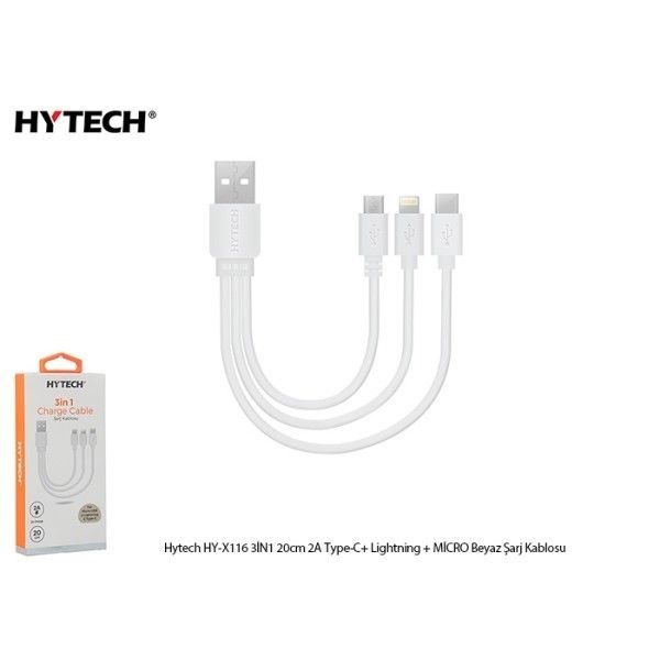 Hytech HY-X116 Beyaz Type-C+Lightning+Micro Şarj
