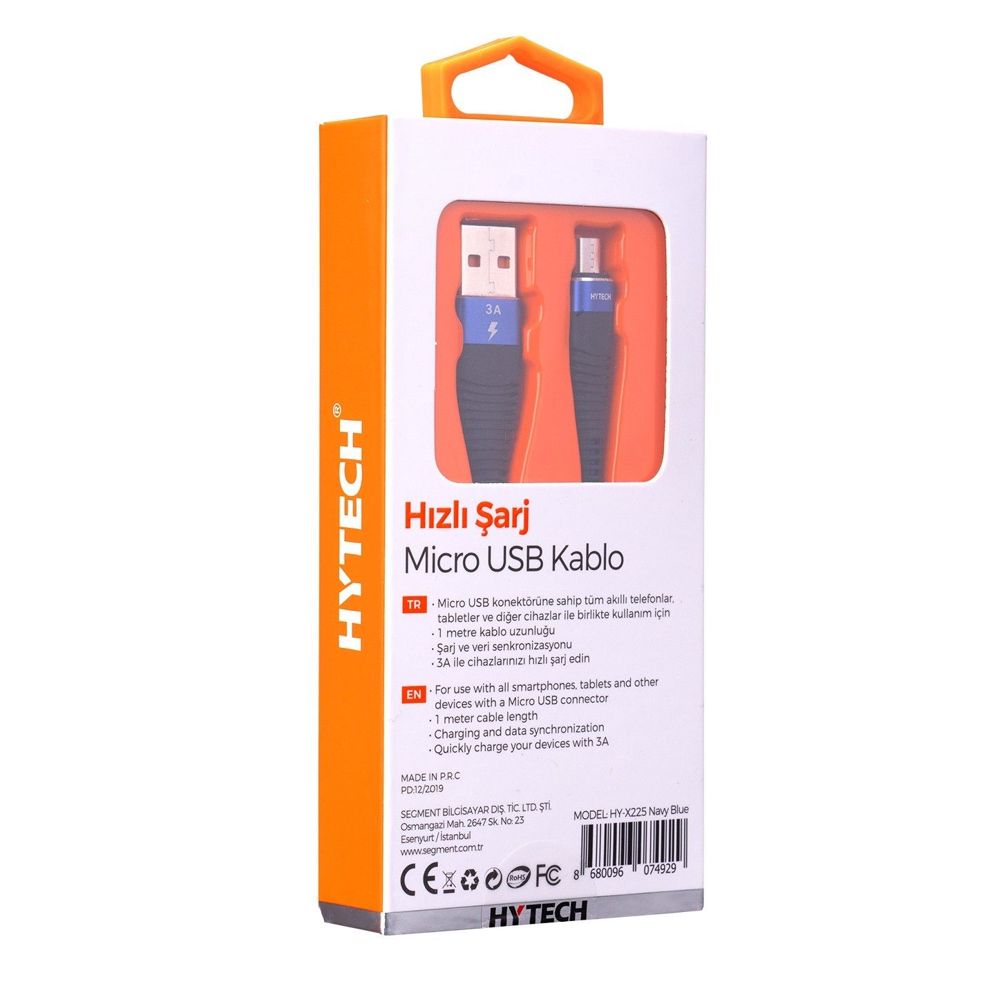 Hytech HY-X225 1m 3A MicroUSB Lacivert Data+Şarj