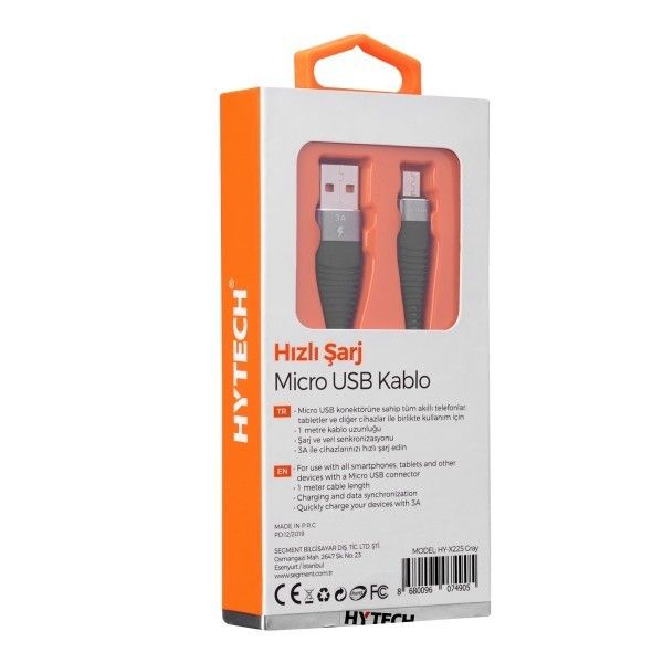 Hytech HY-X225 1m 3A MicroUSB Gri Data+Şarj
