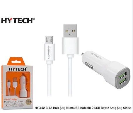 Hytech HY-X42 MicroUSB 3.4A Beyaz Araç Şarj Cihazı