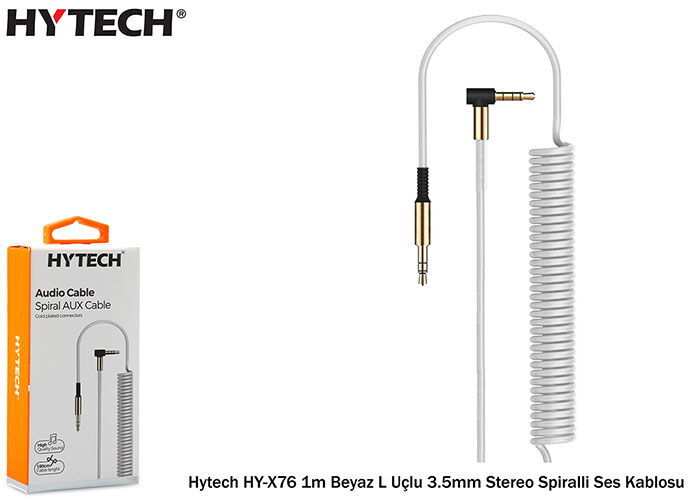 Hytech HY-X76 Beyaz L Uç Spiral Aux Kablosu 180cm