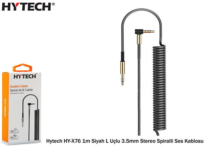 Hytech HY-X76 Siyah L Uç Spiral Aux Kablosu 180cm
