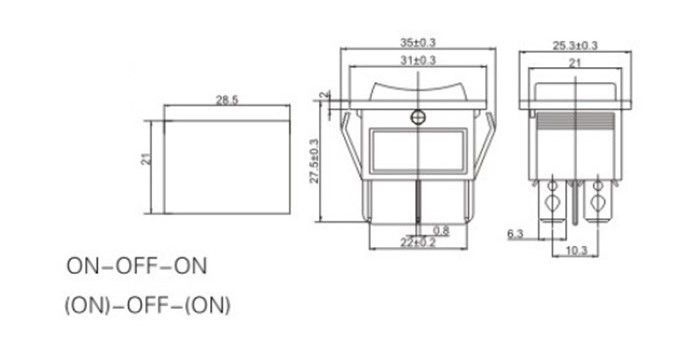 IC108 Geniş Işıksız Anahtar ON-OFF-ON 6P