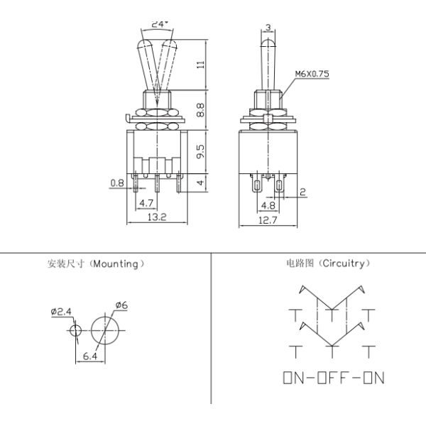 IC145 Toggle Switch 6 Pin 3 Konumlu On-Off-On