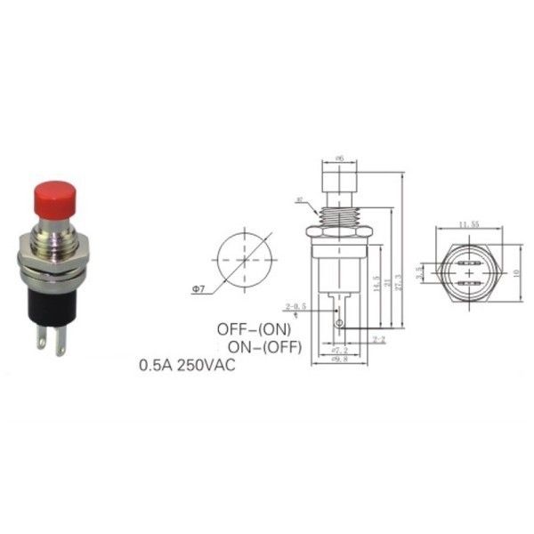 IC178 Kırmızı Buton 7mm NK (Ters Kontak)