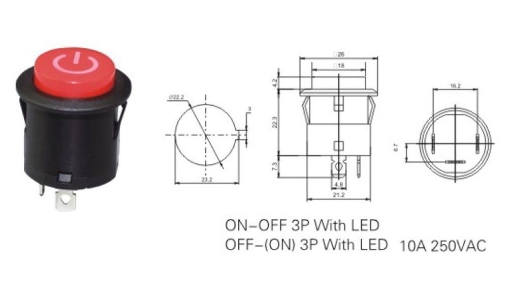 IC180F Ledli Buton Kalıcı 26mm Power Simgeli Kırm.