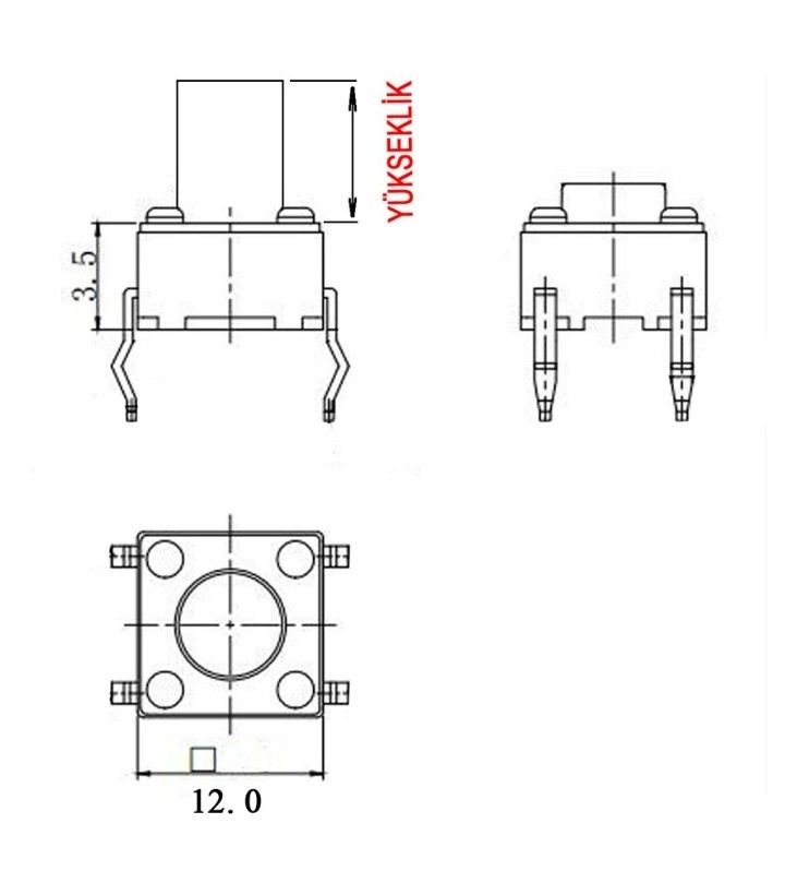 IC202 Kare Buton Büyük Tac Switch 12x12x3mm