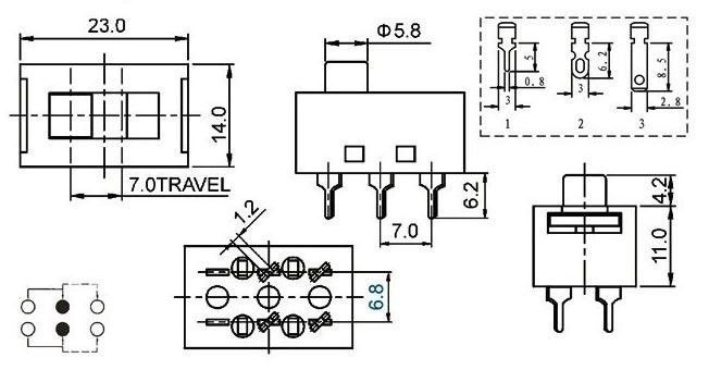 IC210 Sürgülü Plastik Anahtar 6 Pin