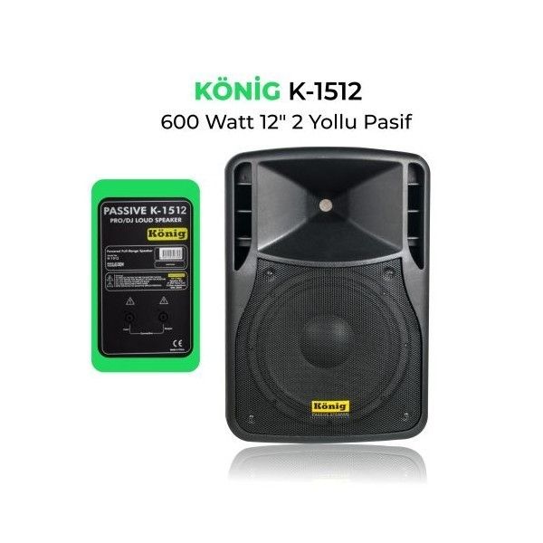 König K-1512 12" 600W 2 Yollu Pasif Siyah Kabin
