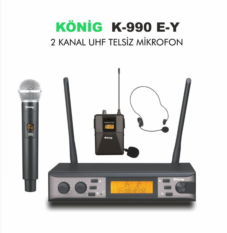 König K-990 E-Y UHF Çift Kanal 1 El 1 Yaka Mikrofo