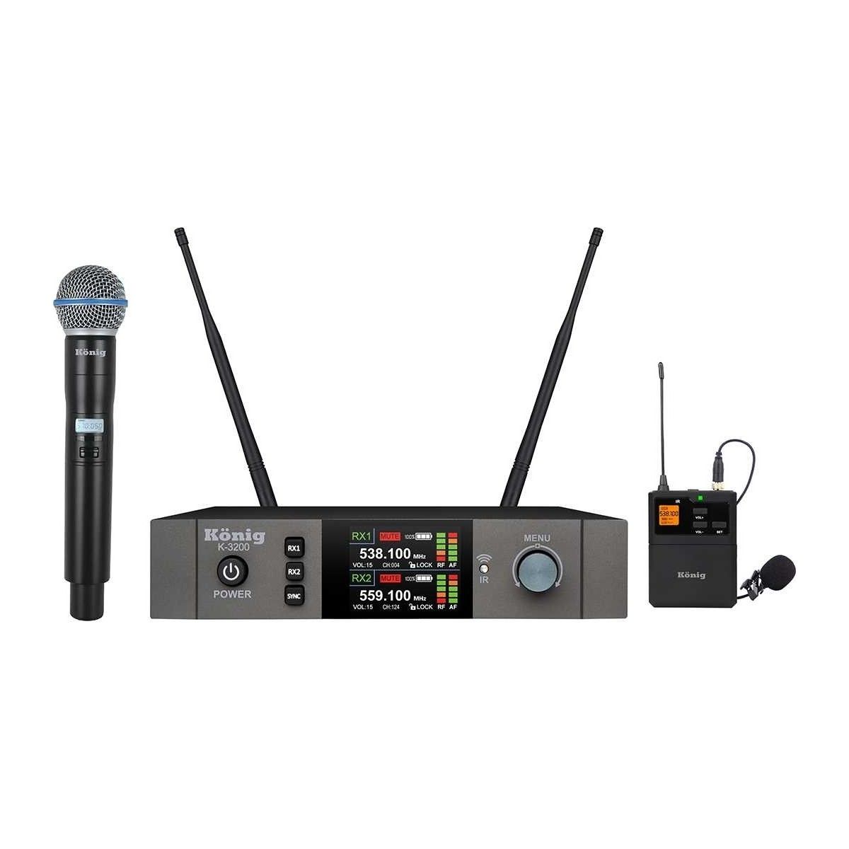 König K-990 E-Y UHF Çift Kanal 1 El 1 Yaka Mikrofo