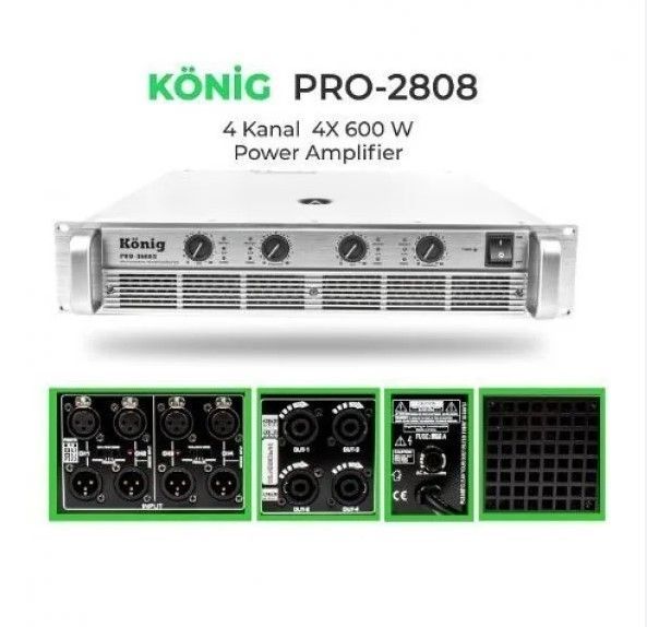 König Pro-2808/S 4 Kanal 4 Ohm 4x600W Power Anfi