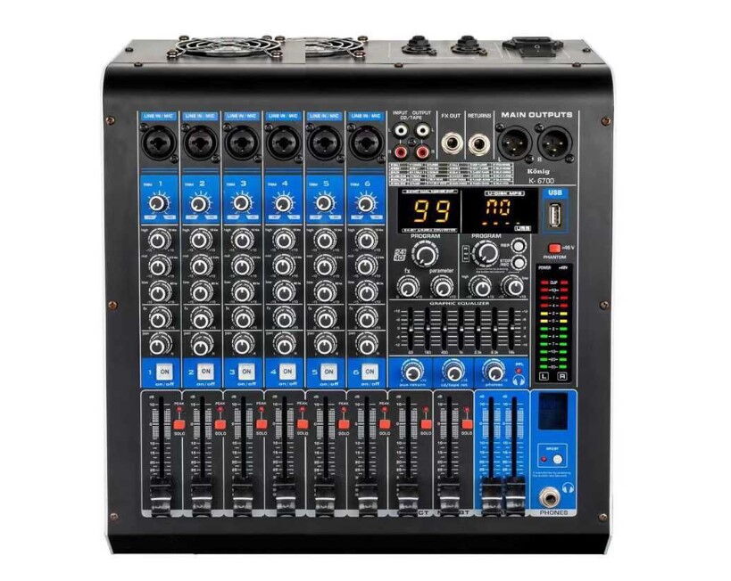 König KT-6P700 2x400W 6 Kanal Power Mikser