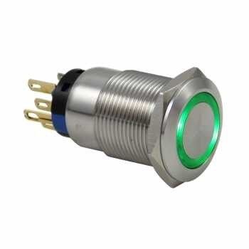 LAS1-AGQ-11ZE Metal Buton Kalıcı 19mm Yeşil Ledli