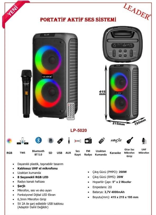 Leader LP-5020 Taşınabilir Ses Sistemi