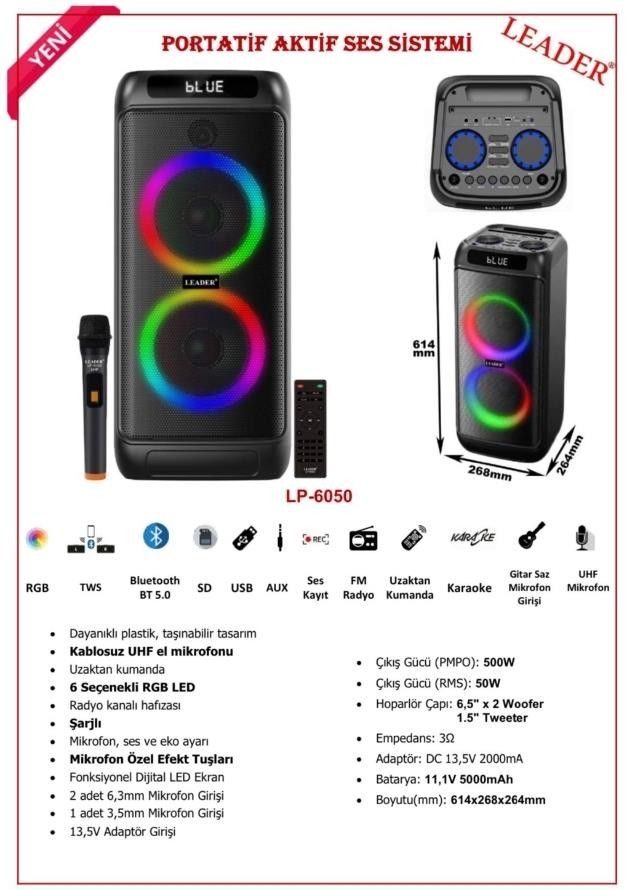 Leader LP-6050 Taşınabilir Ses Sistemi