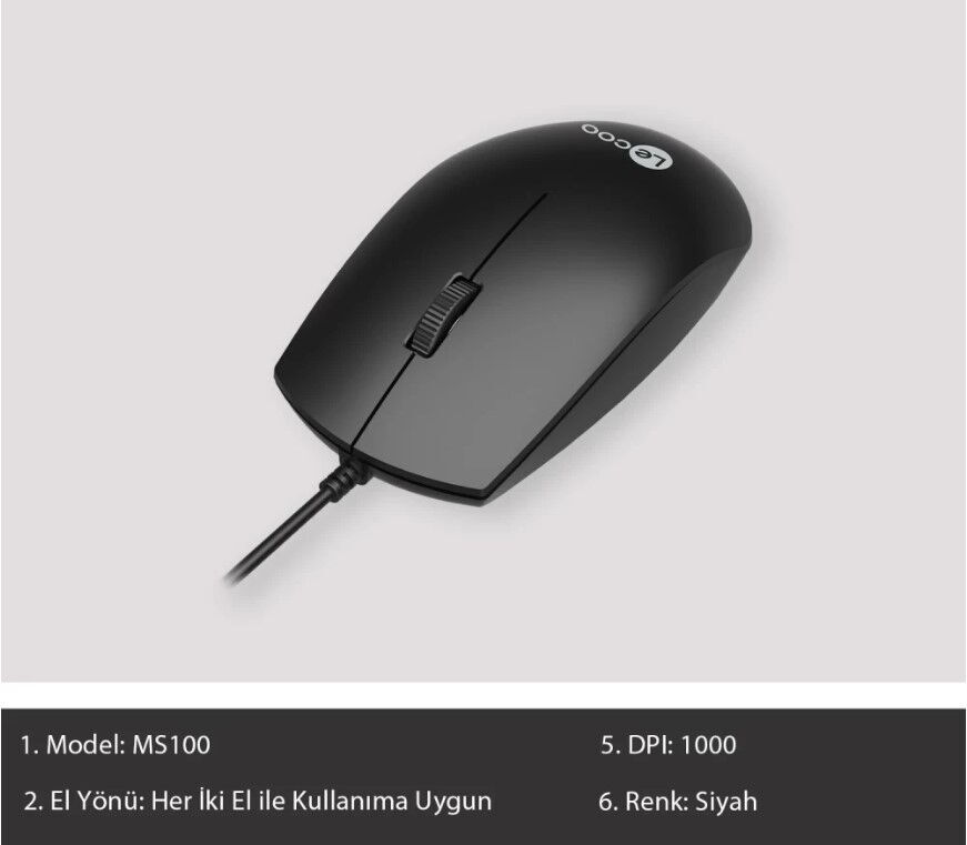 Lecoo MS100 Kablolu Mouse Siyah