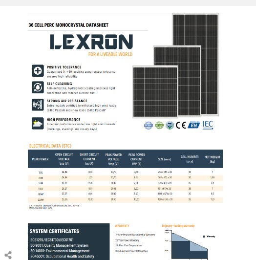 Lexron 220W Monokristal Güneş Paneli