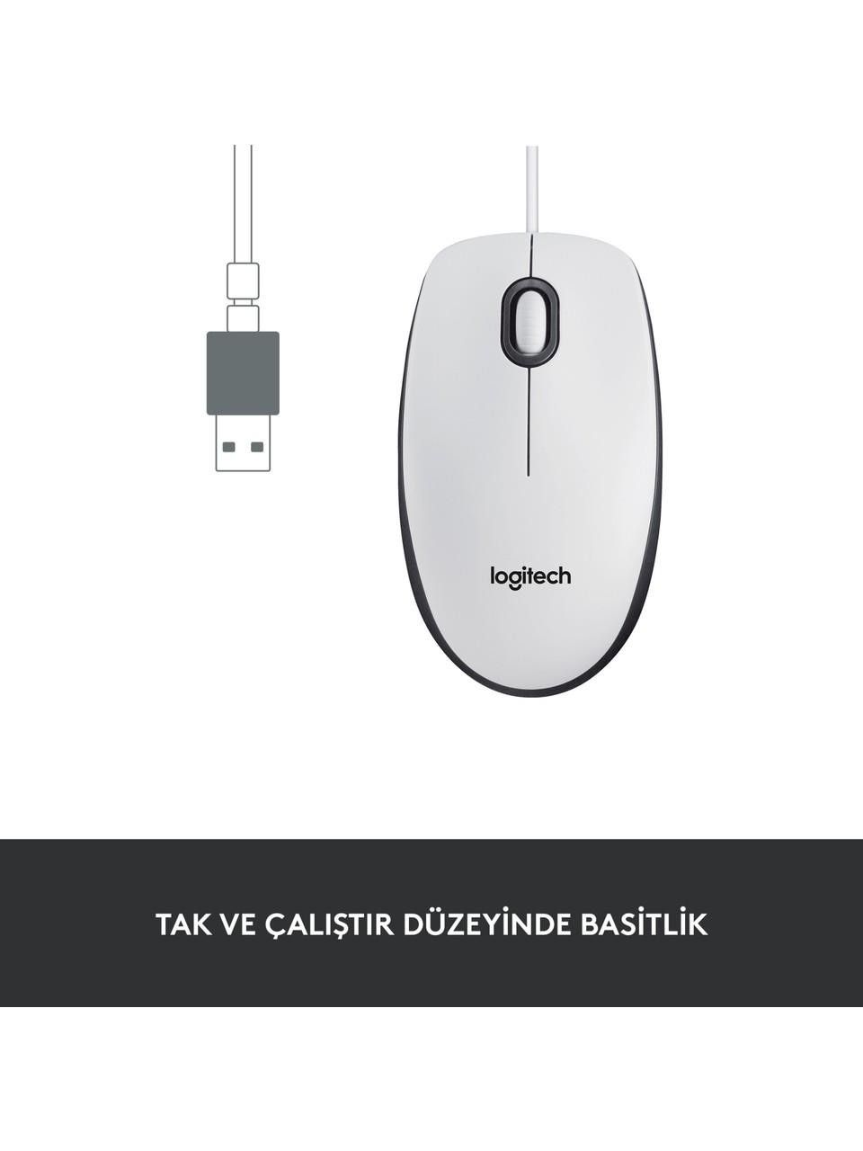 Logitech M100 Kablolu Beyaz Mouse