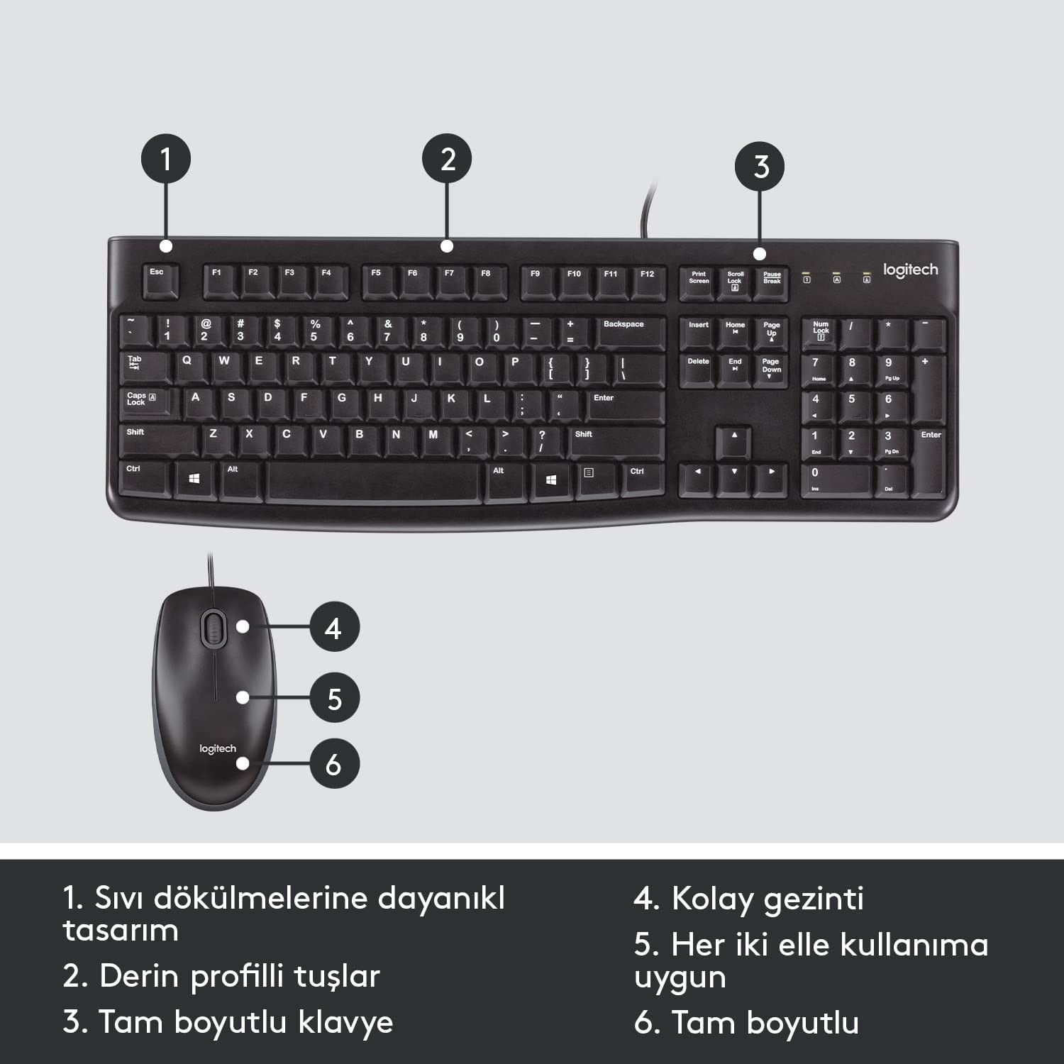 Logitech MK120 Siyah Kablolu Klavye Mouse Set