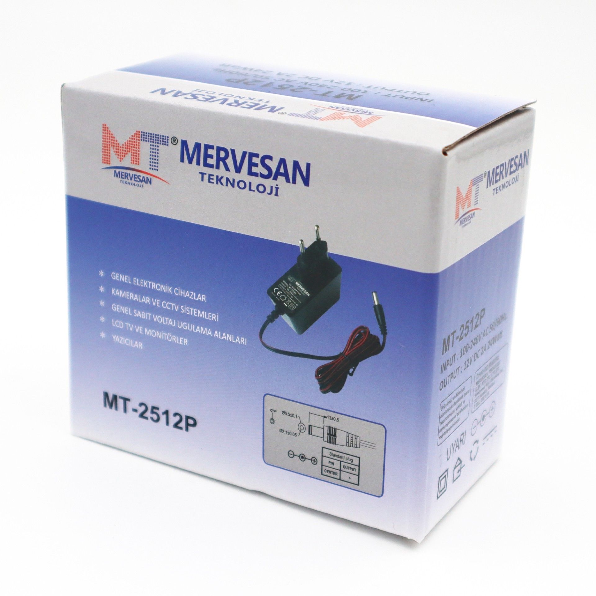 Mervesan MT-2512P 25W 12V DC 2A 5.5x2.1mm Priz Ti