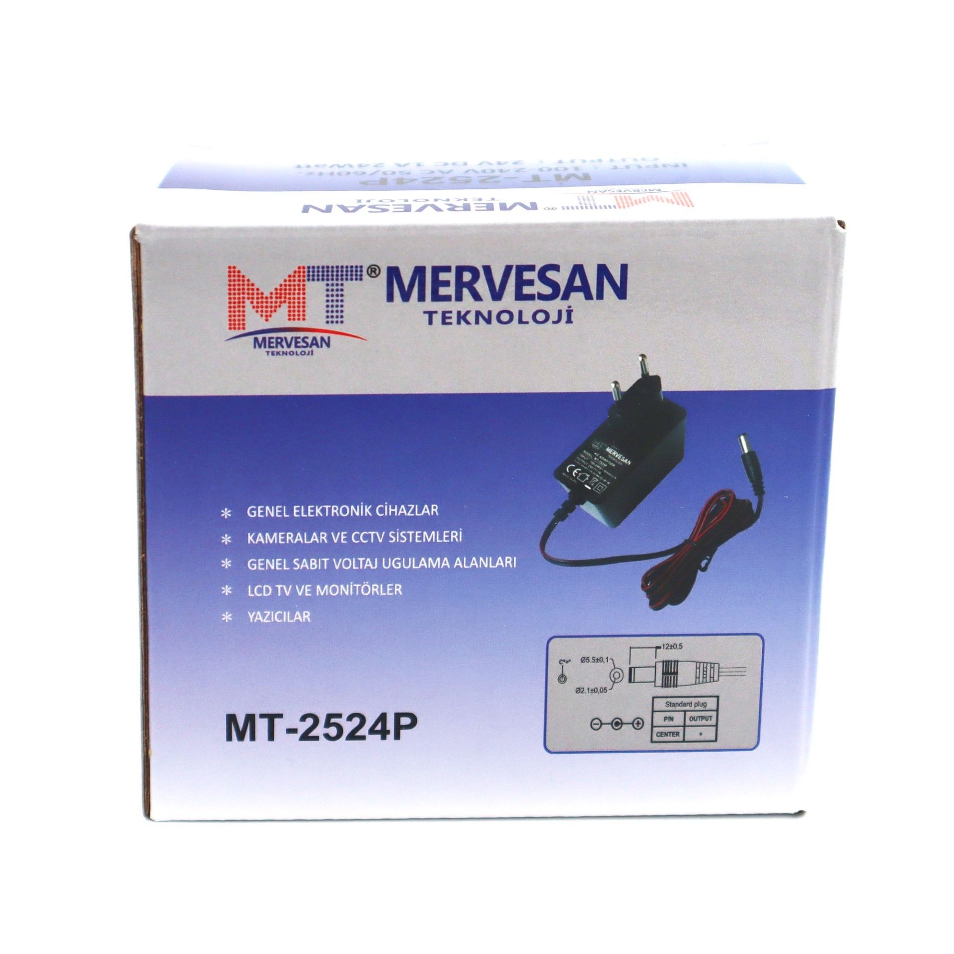 Mervesan MT-2524P 25W 24V 1A 5.5x2.1mm Priz Tipi A