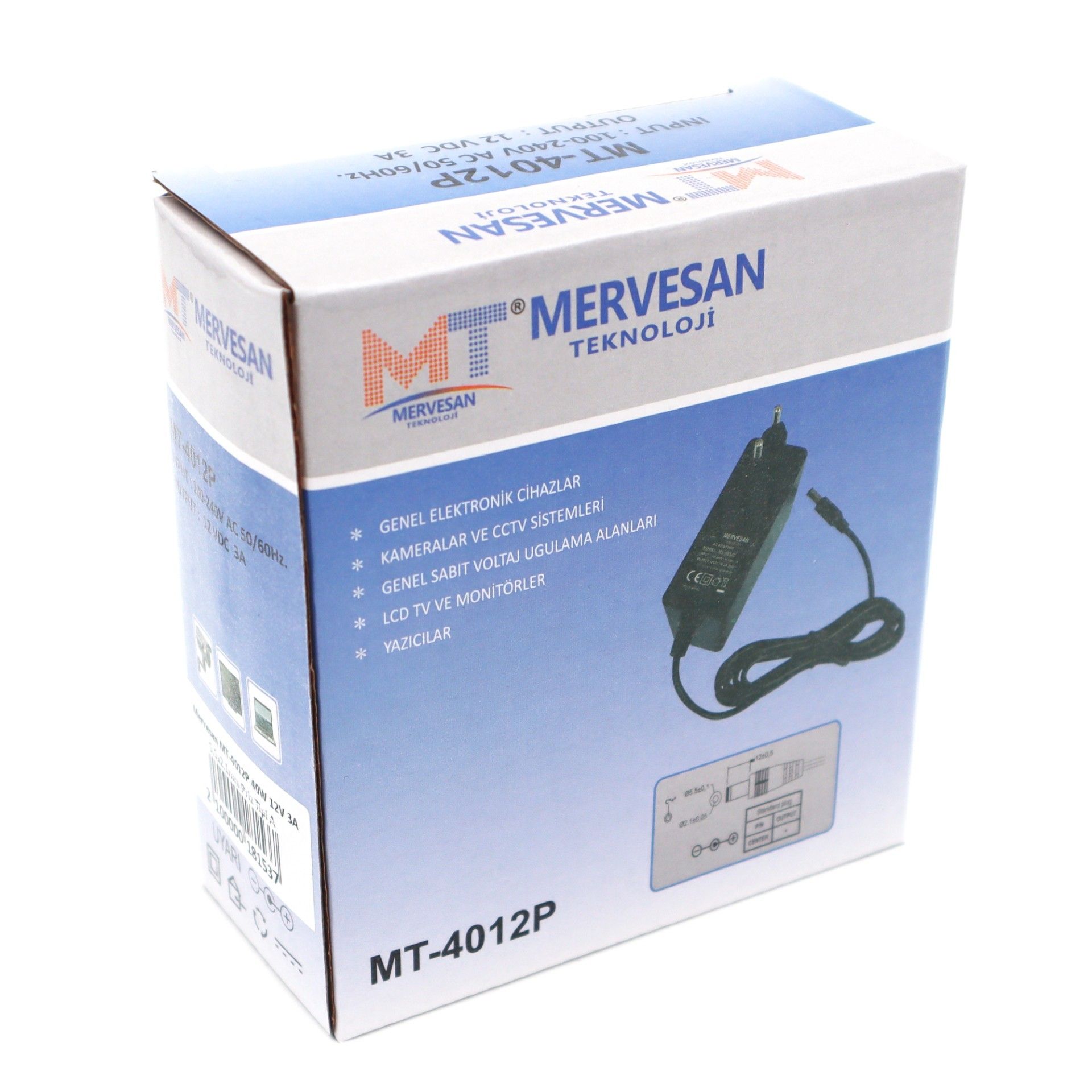 Mervesan MT-4012P 40W 12V 3A 5.5x2.1mm Priz Tipi A