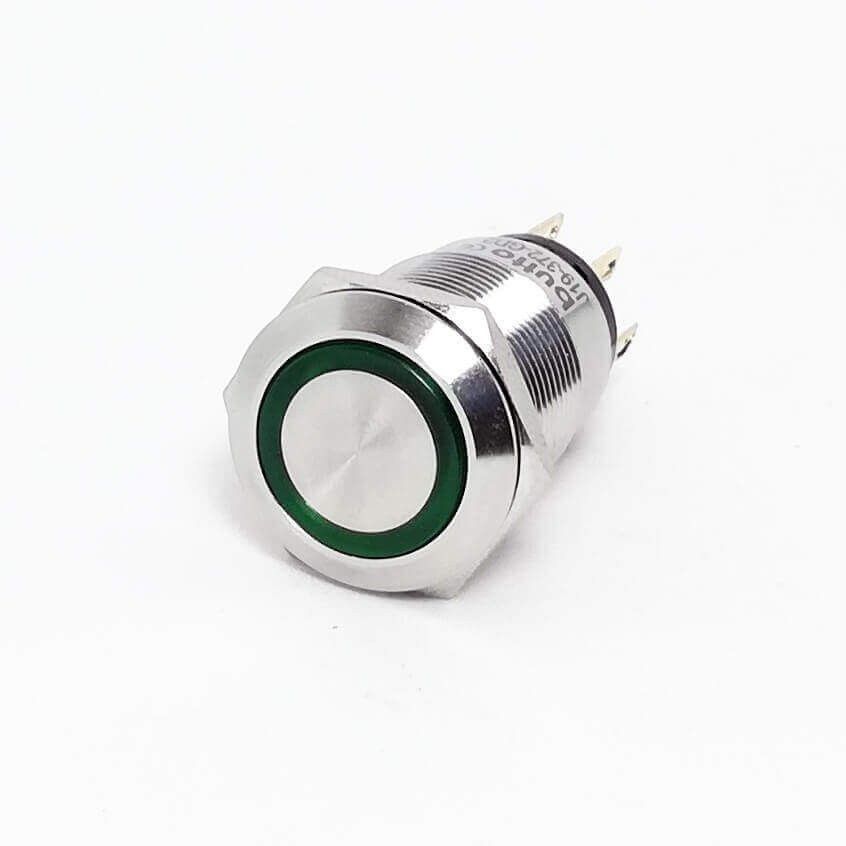 Metal Buton Yaylı 19mm 24V Yeşil Ledli D58