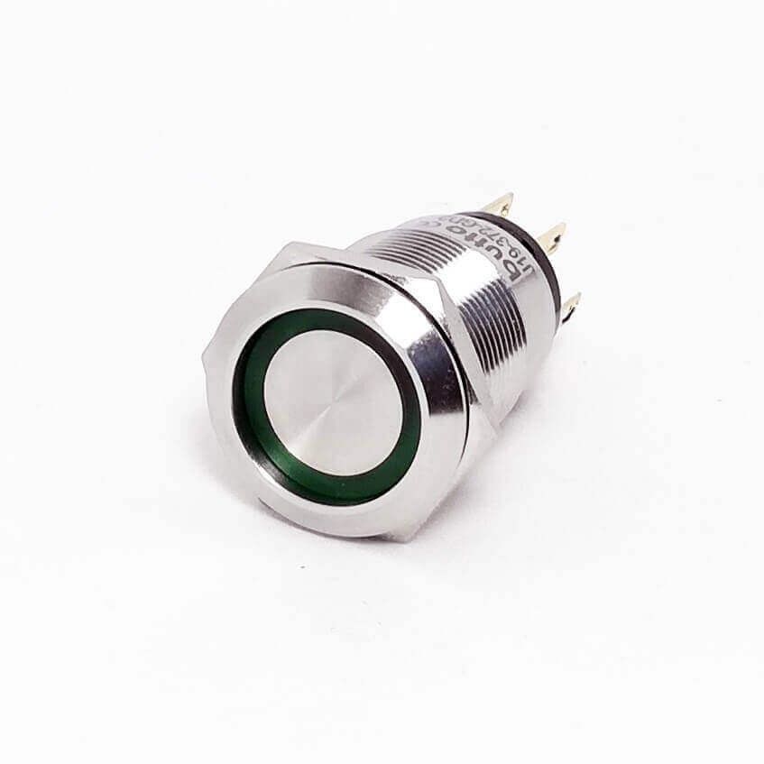 Metal Buton Yaylı 19mm 24V Yeşil Ledli D58